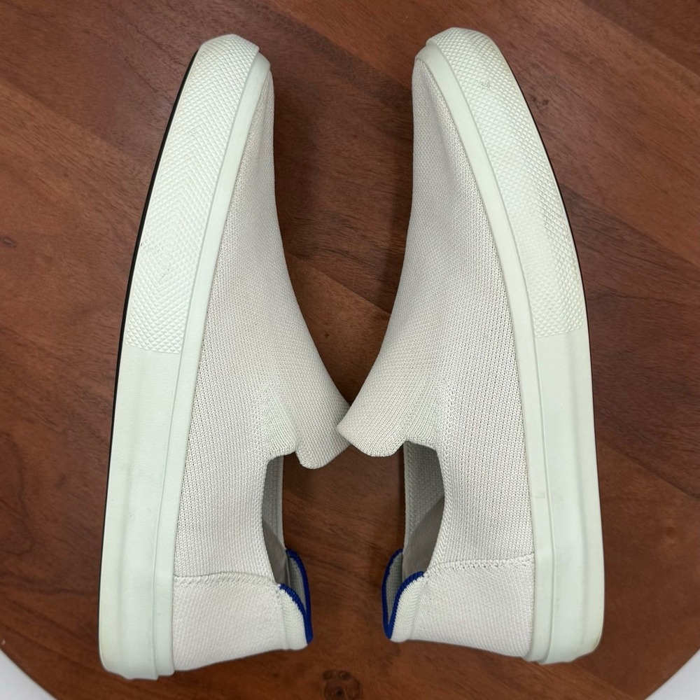 Rothy's The City Slip On Sneaker Womens 9.5 White Blue Trim Knit Classic Comfort - Picture 11 of 15